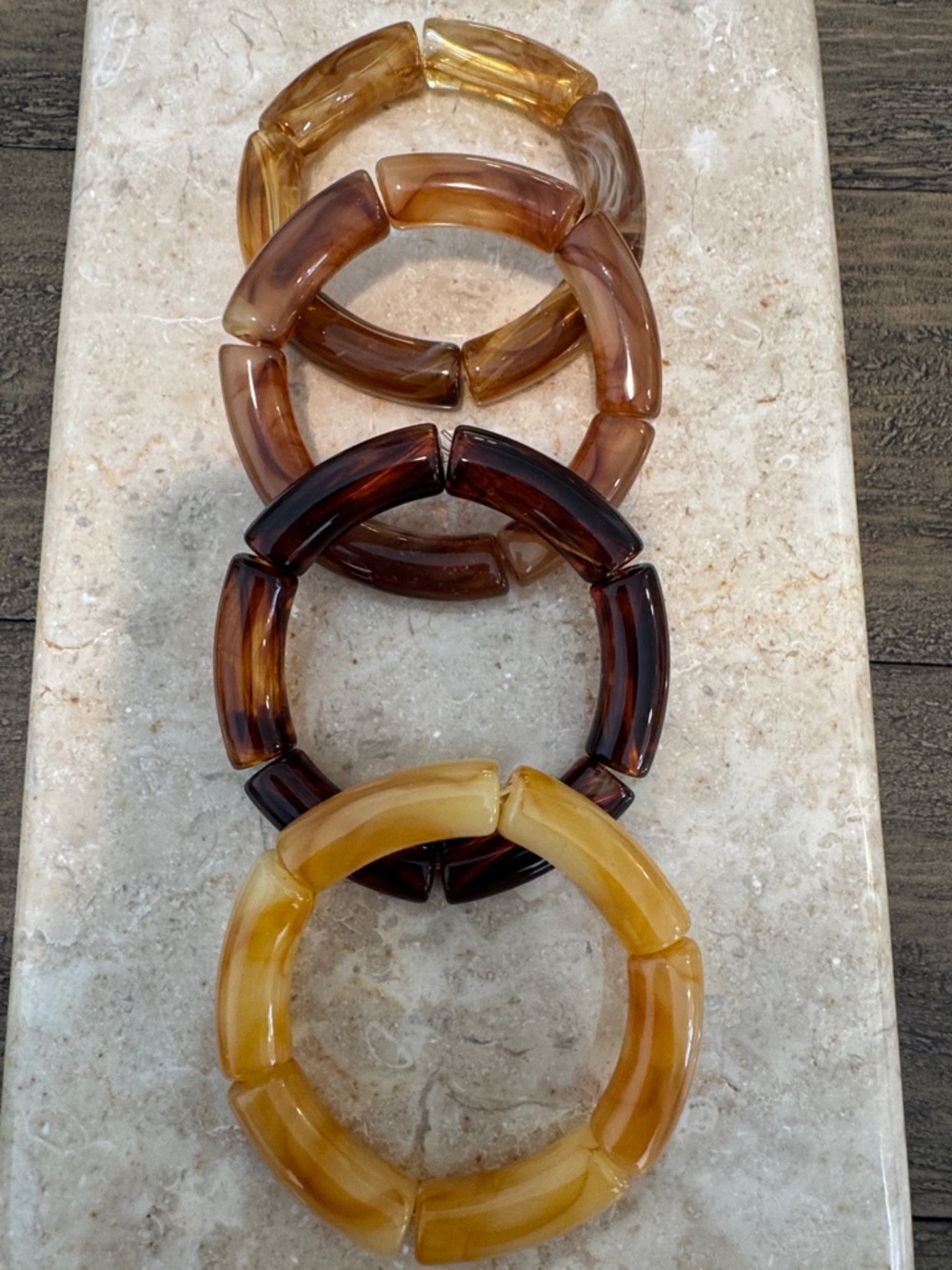 Set of Four Resin Link Bracelets in Amber & Brown Tones